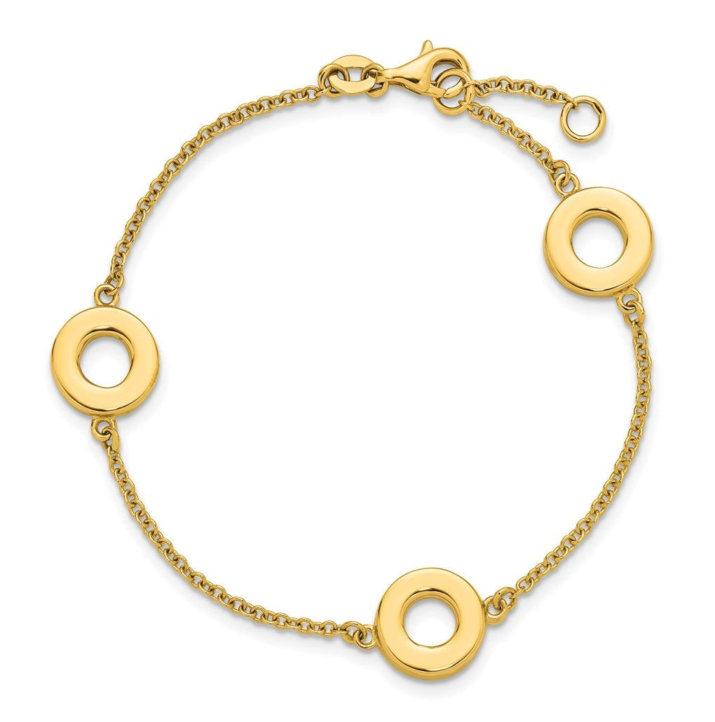 14k Yellow Gold Polished Circle Station with .5in Ext. Bracelet