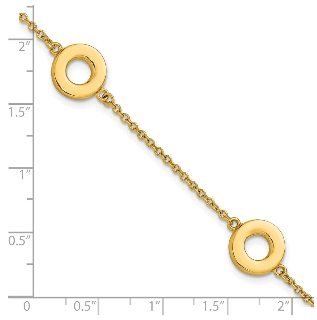 14k Yellow Gold Polished Circle Station with .5in Ext. Bracelet