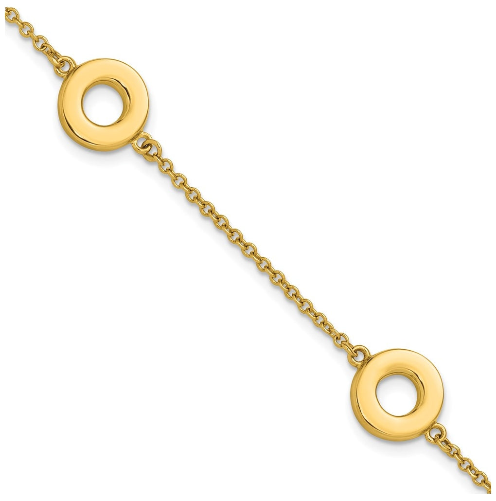 14k Yellow Gold Polished Circle Station with .5in Ext. Bracelet