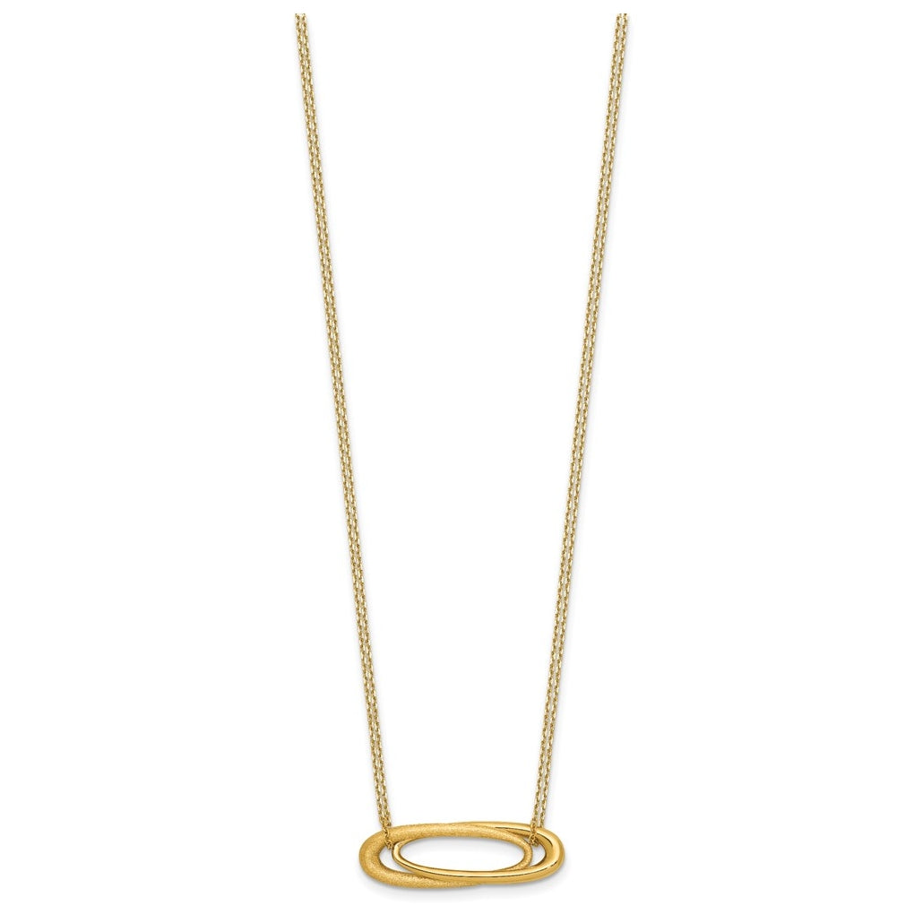 14k Yellow Gold Polished and Brushed 2-Strand Fancy Oval w/2in Ext. Necklace
