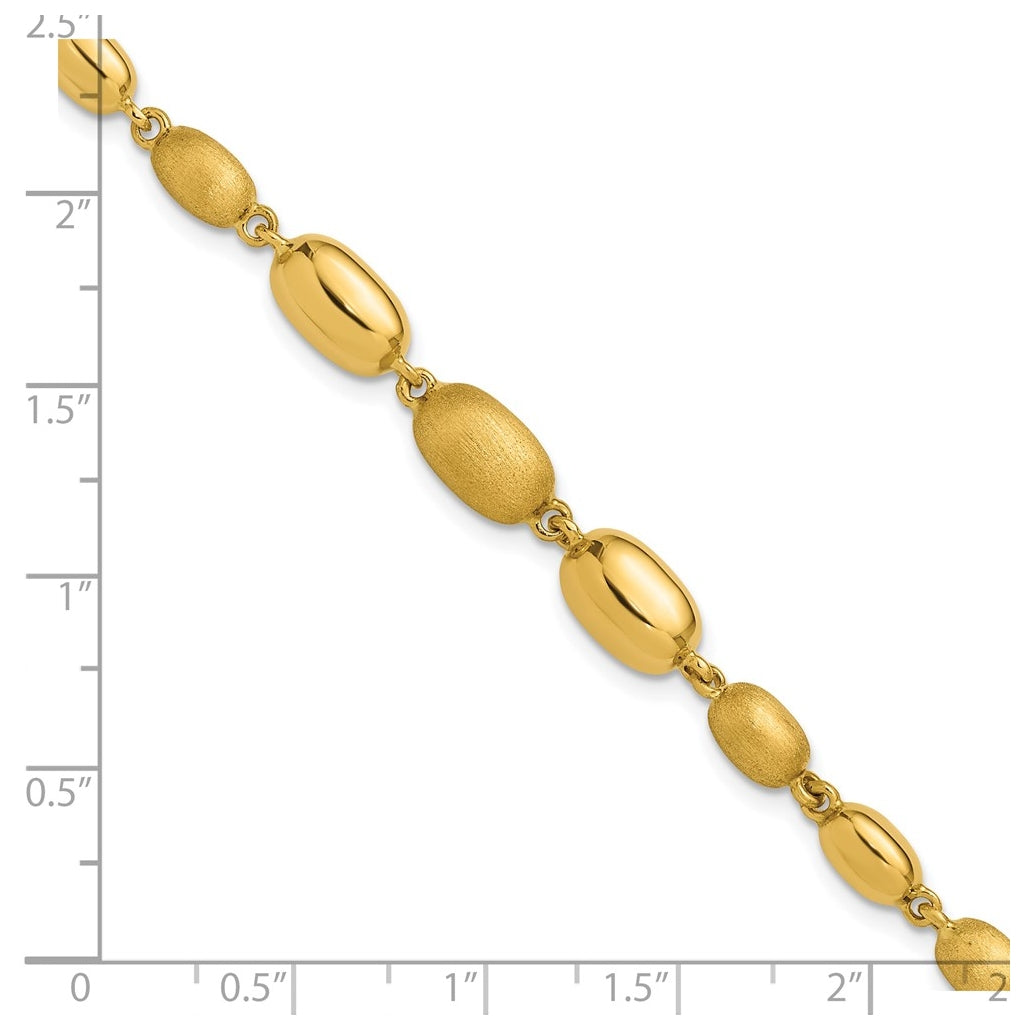 14k Yellow Gold Polished and Brushed Oval Beaded Link Bracelet