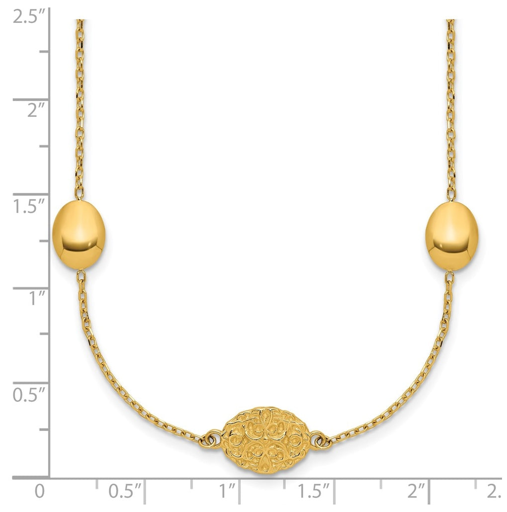 14k Yellow Gold Polished Oval Textured w/.2in Ext. Fancy Necklace