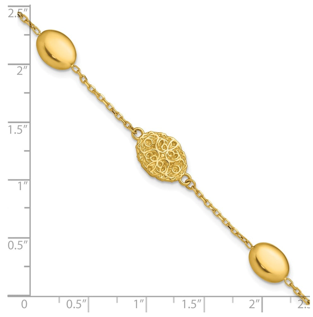 14k Yellow Gold Polished Oval Textured w/.5in Ext. Fancy Bracelet
