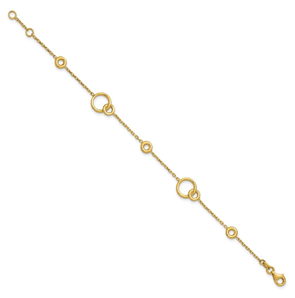 14k Yellow Gold Polished Circle Station w/.5in Ext. Bracelet