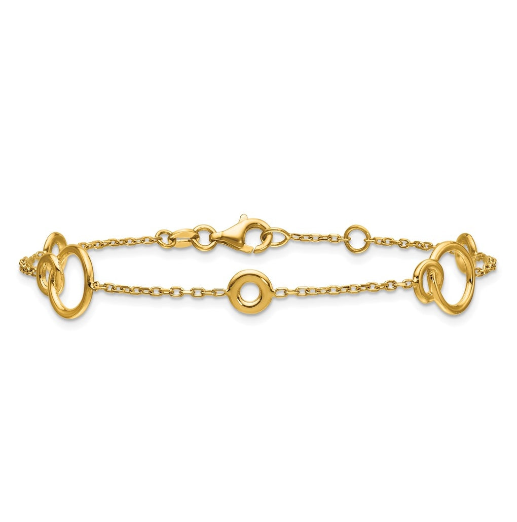 14k Yellow Gold Polished Circle Station w/.5in Ext. Bracelet
