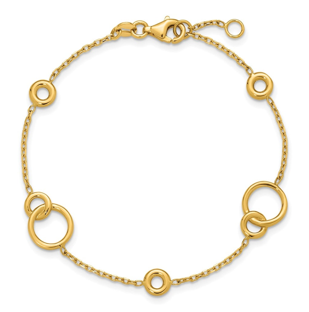 14k Yellow Gold Polished Circle Station w/.5in Ext. Bracelet