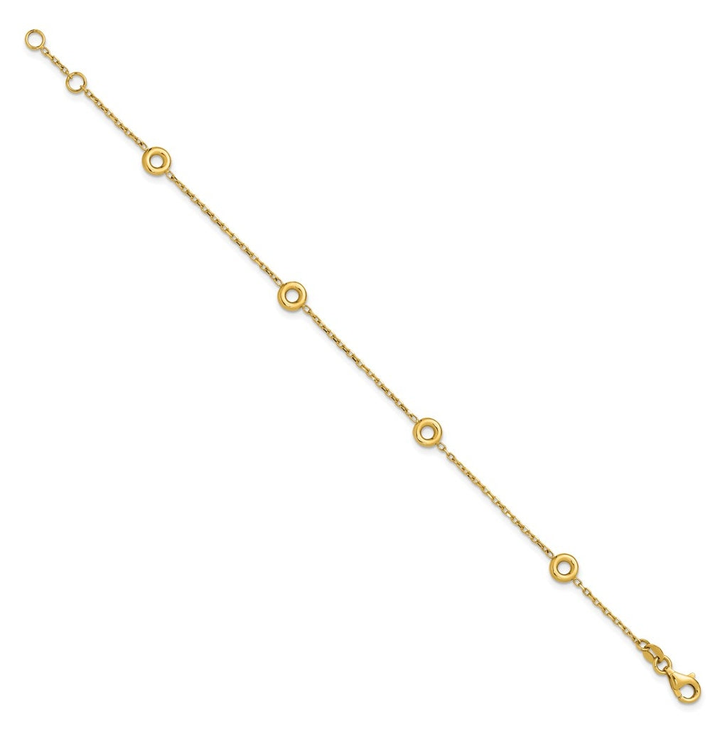 14k Yellow Gold Polished Circle Station w/.5in Ext. Bracelet