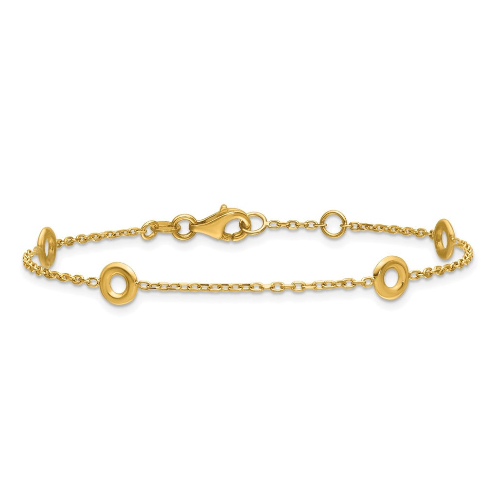14k Yellow Gold Polished Circle Station w/.5in Ext. Bracelet