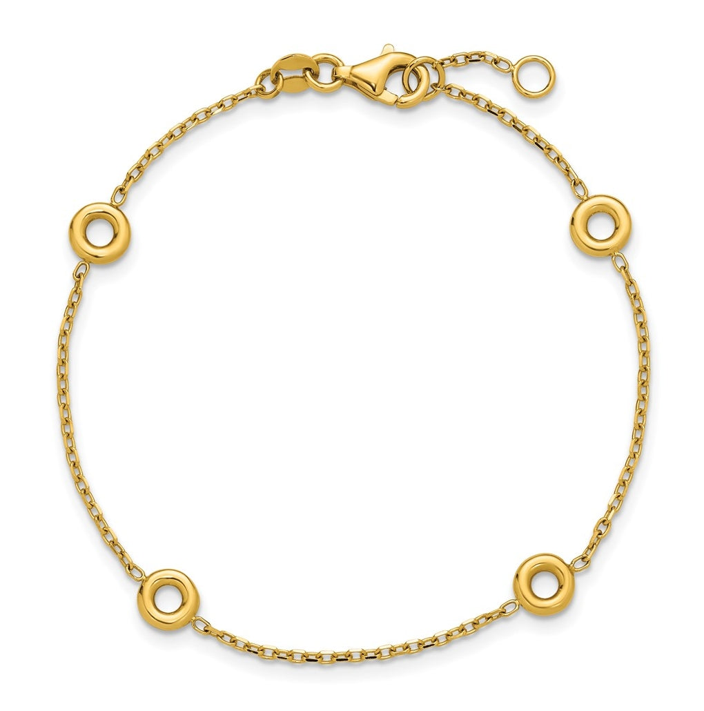 14k Yellow Gold Polished Circle Station w/.5in Ext. Bracelet