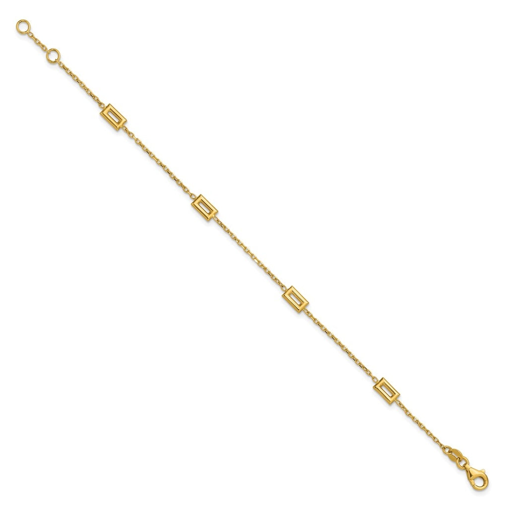 14k Yellow Gold Polished Rectangle Station w/.5in Ext. Bracelet