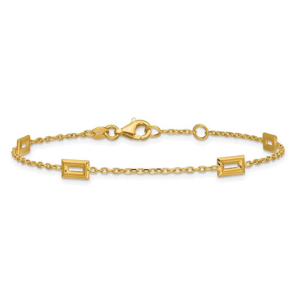 14k Yellow Gold Polished Rectangle Station w/.5in Ext. Bracelet