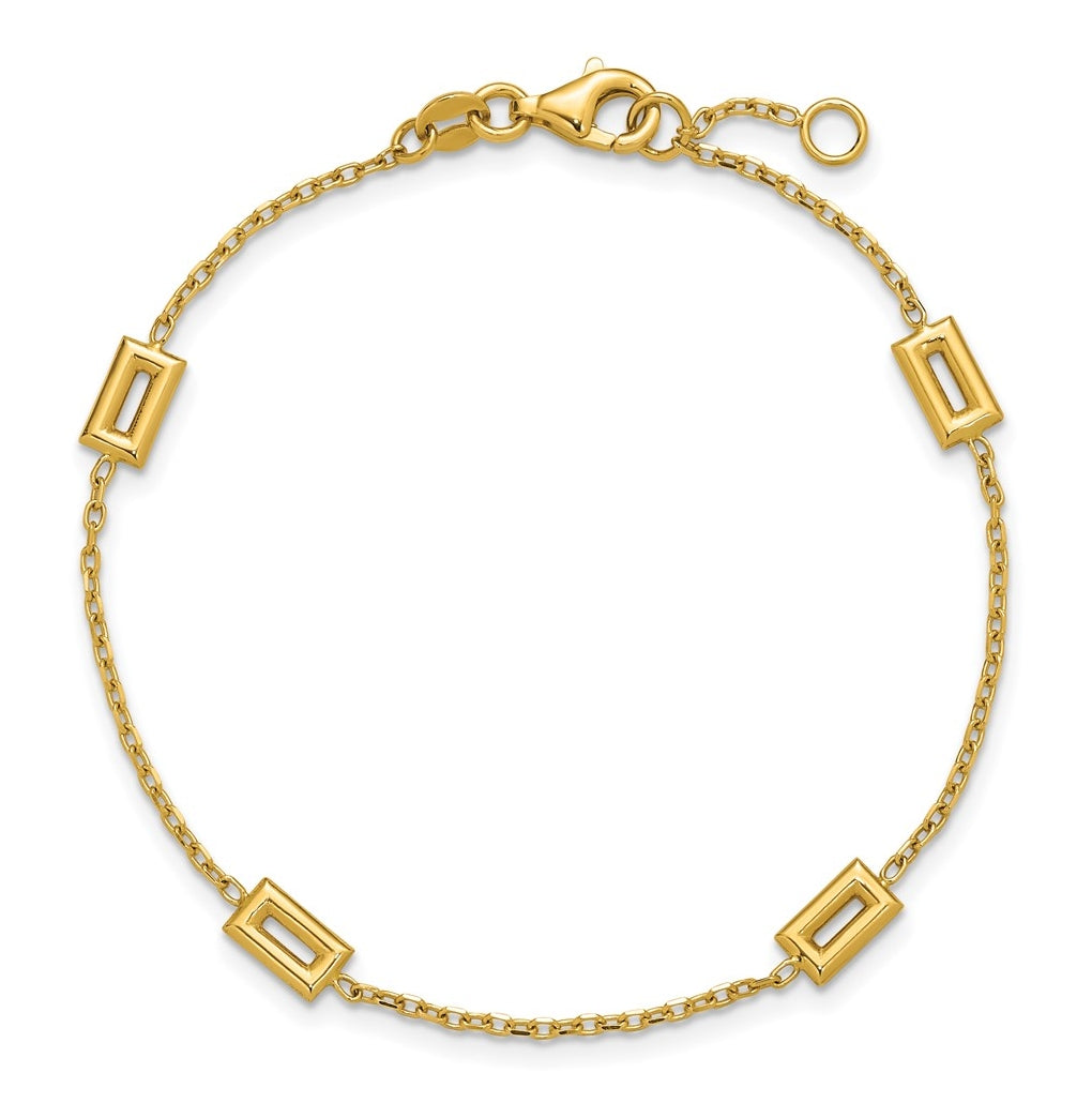 14k Yellow Gold Polished Rectangle Station w/.5in Ext. Bracelet