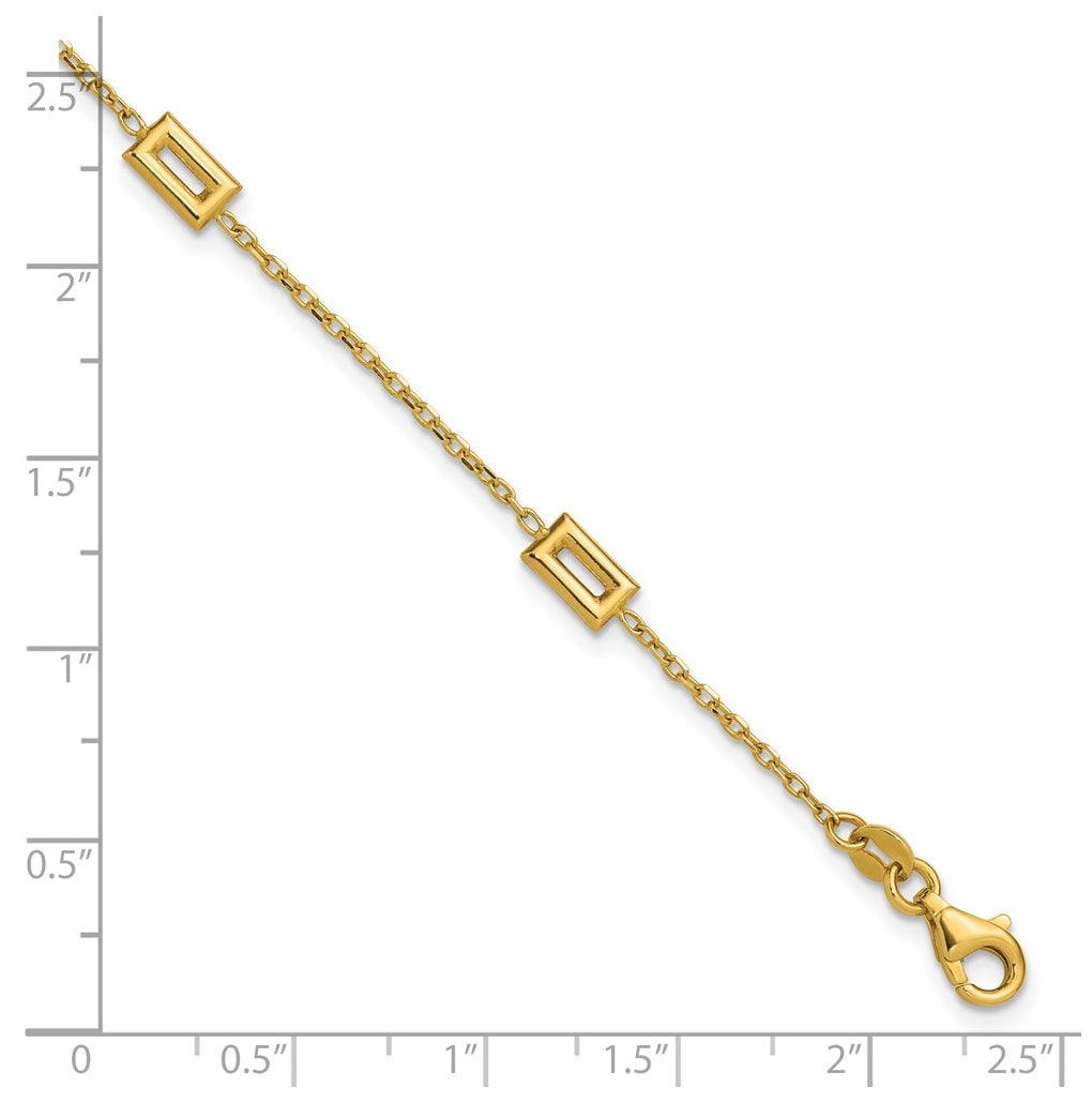 14k Yellow Gold Polished Rectangle Station w/.5in Ext. Bracelet