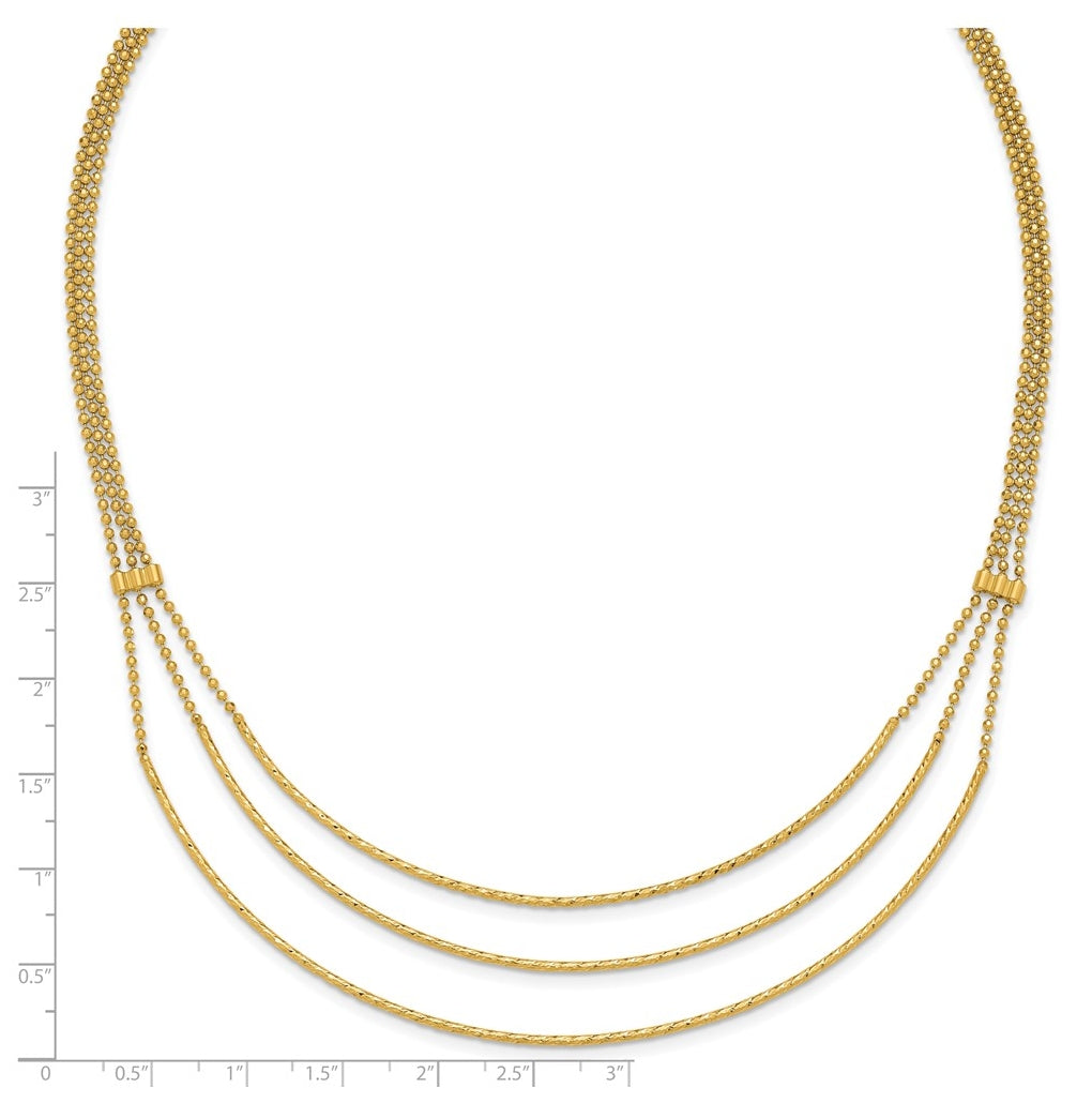 14k Yellow Gold Polished and Diamond-cut 3-strand Bar Necklace
