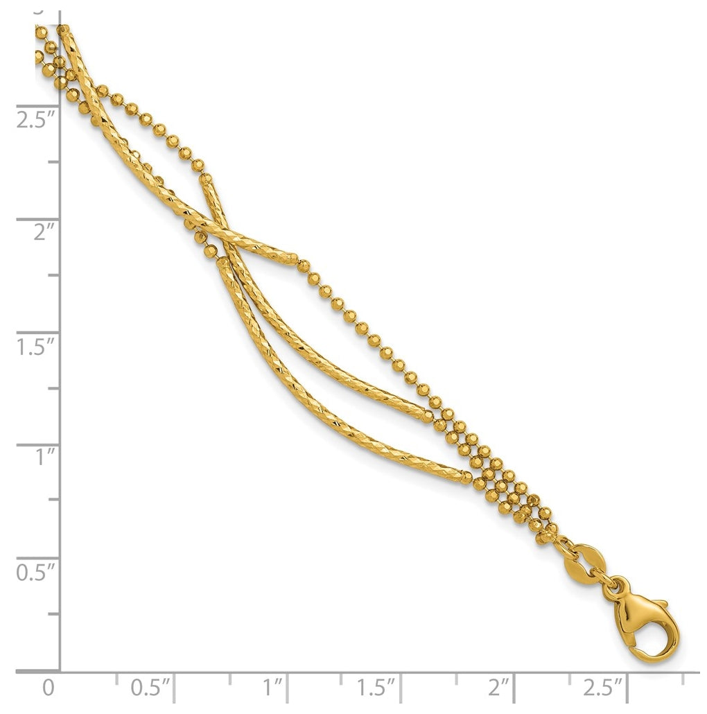 14k Yellow Gold Polished and Diamond-cut 3-strand Bar Bracelet