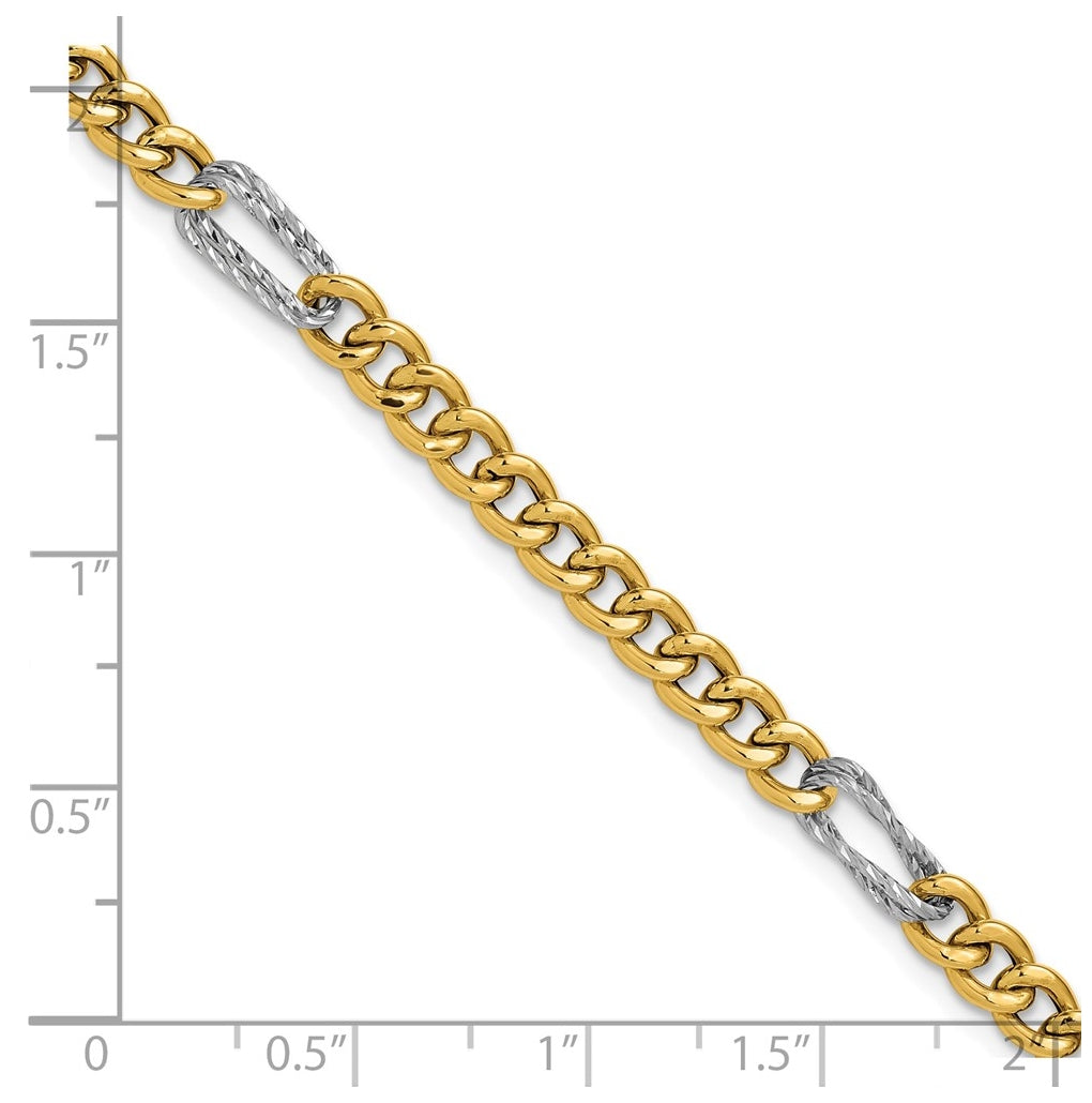 14K Two-tone Polished / DC Fancy Link w/1in ext. Bracelet