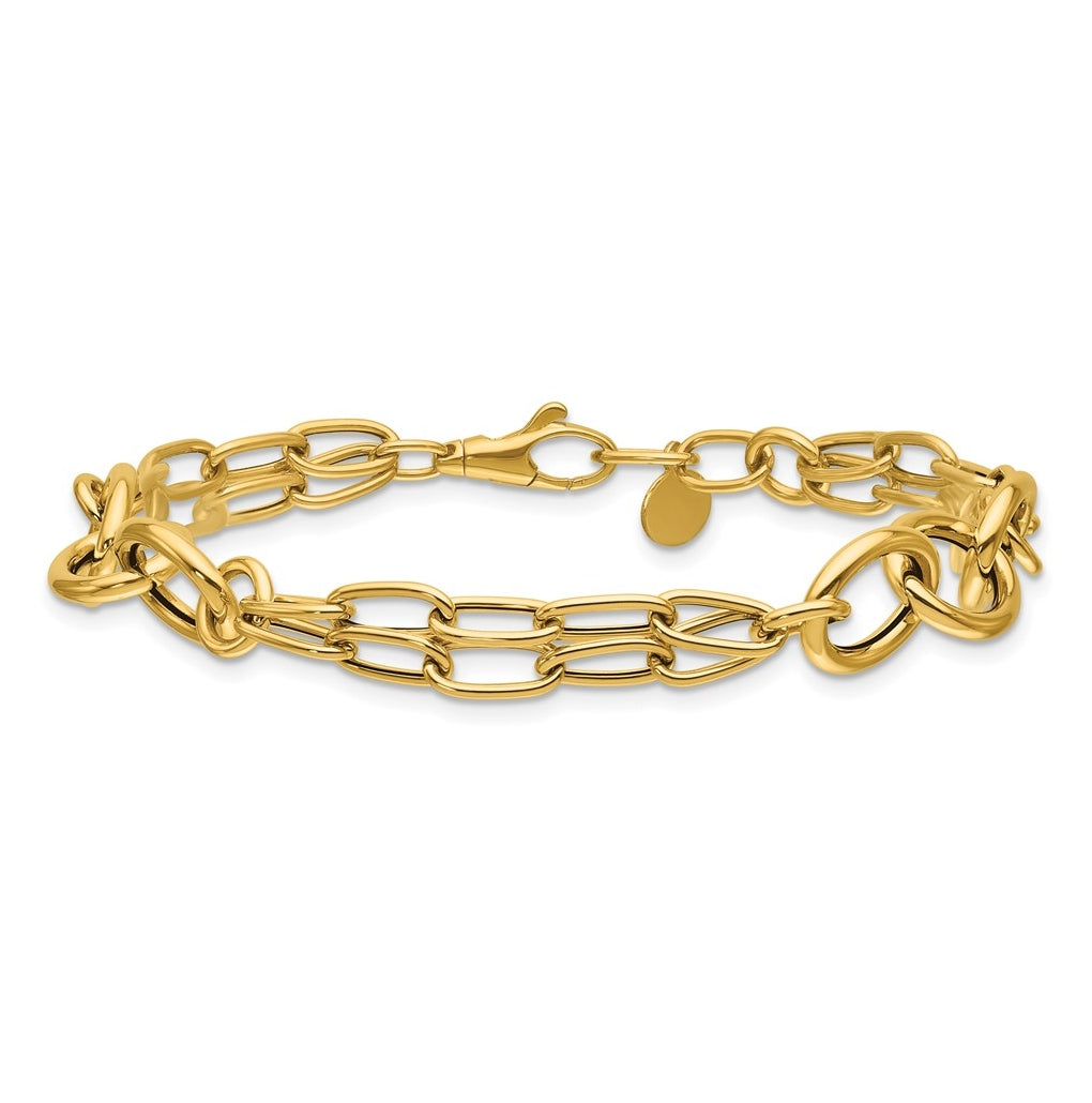 14k Yellow Gold Polished Fancy 2-strand Link Bracelet