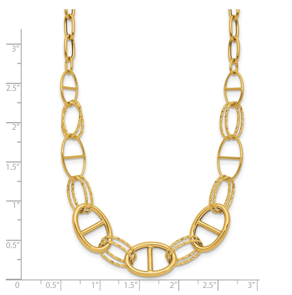 14k Yellow Gold Polished and Diamond cut Fancy Link Necklace
