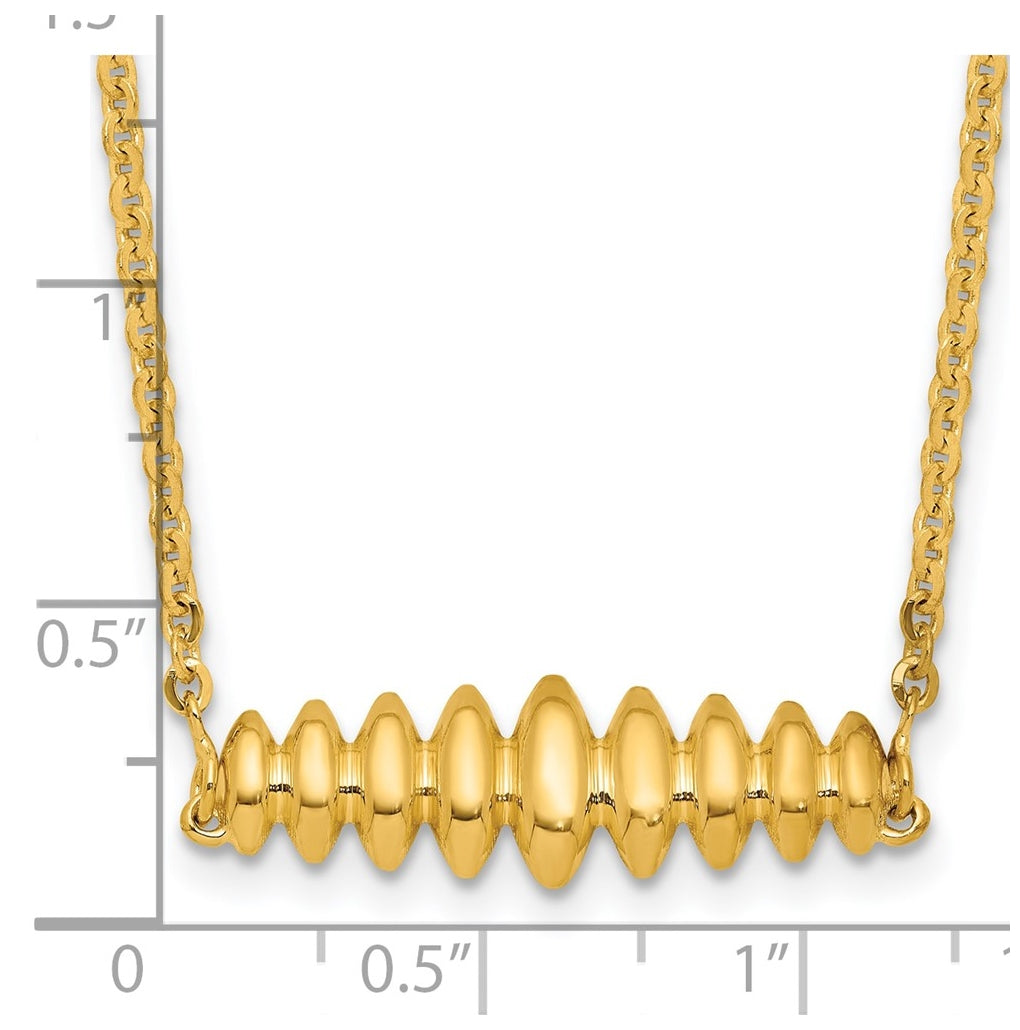 14k Yellow Gold Polished Grooved Bar w/1in ext. Necklace