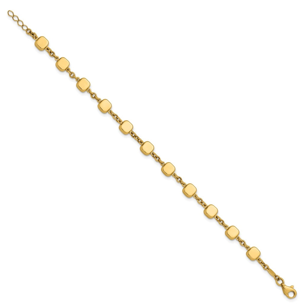 14k Yellow Gold Polished Geometric Square with .5 in ext. Bracelet