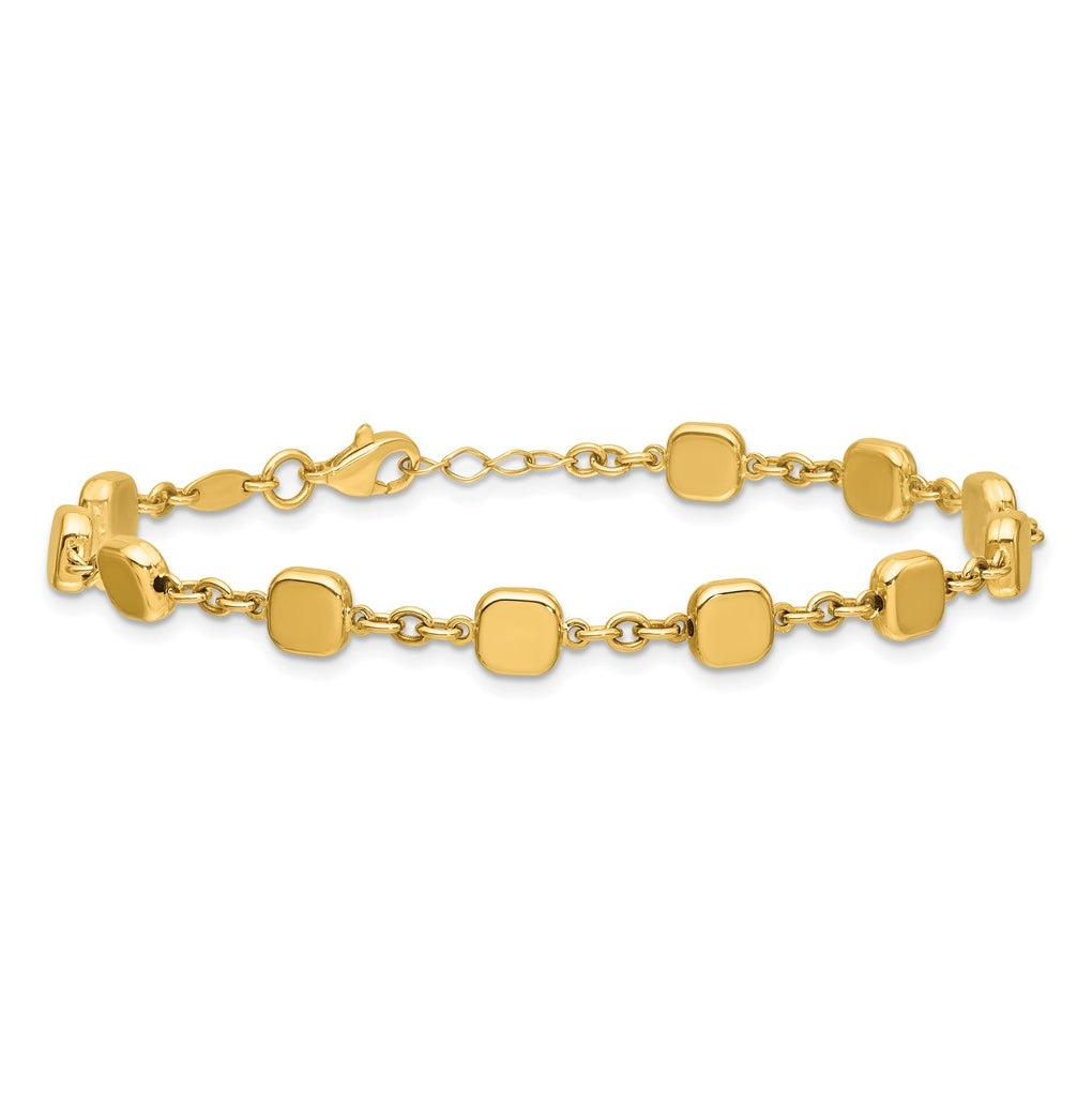 14k Yellow Gold Polished Geometric Square with .5 in ext. Bracelet