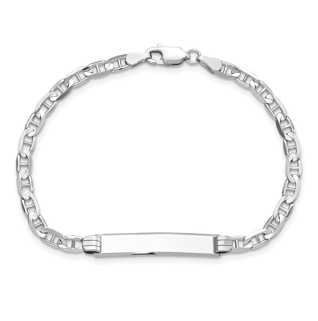 14K White Gold Anchor Link ID Bracelet – Elegant Jewelry Gift for Birthday, Anniversary, Engagement, Wedding