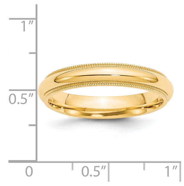 14k Yellow Gold 4mm Milgrain Half Round Comfort Fit Wedding Band Size 5.5