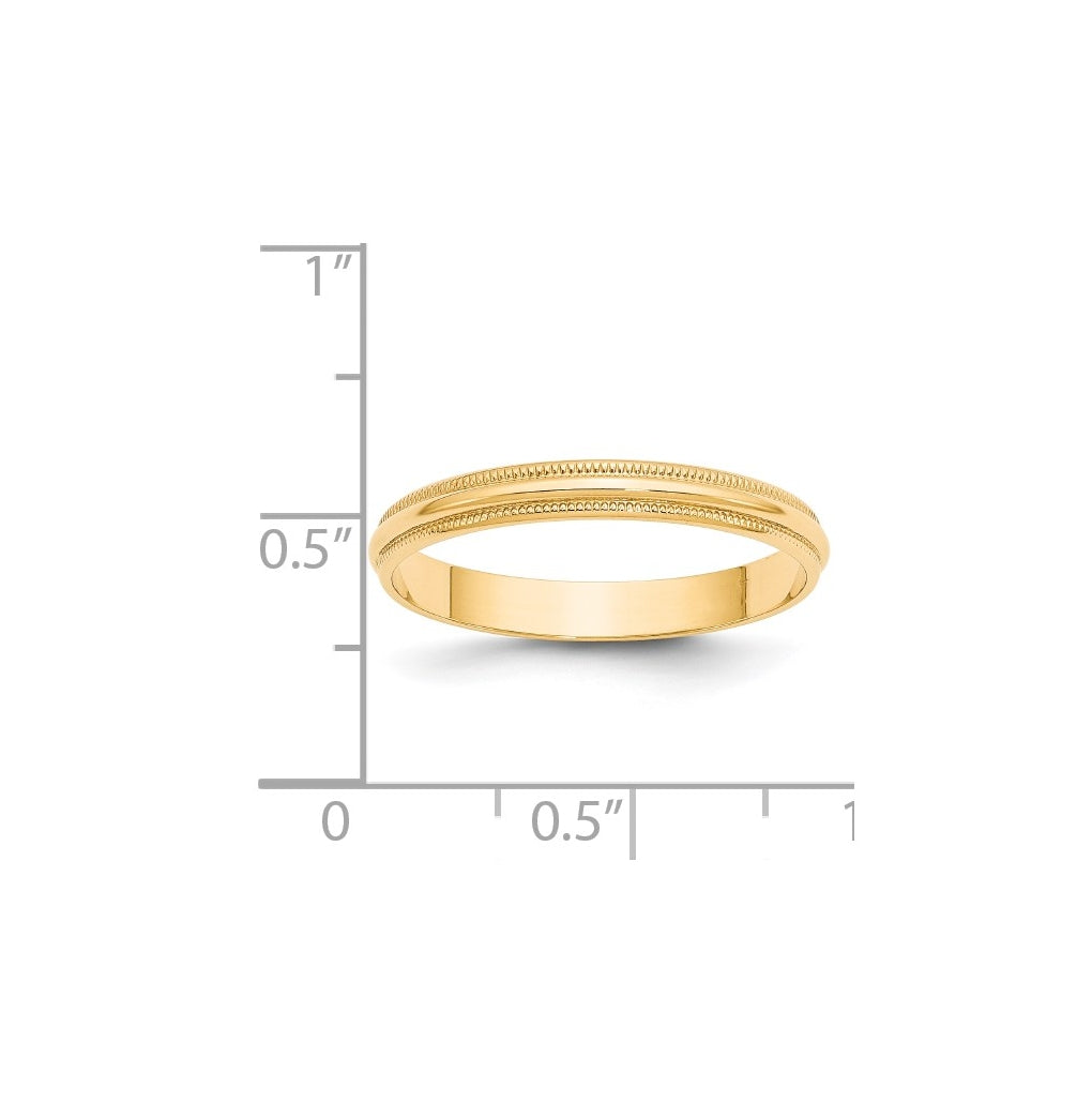 14k Yellow Or White Or Rose Gold Lightweight Milgrain Half Round Wedding Band