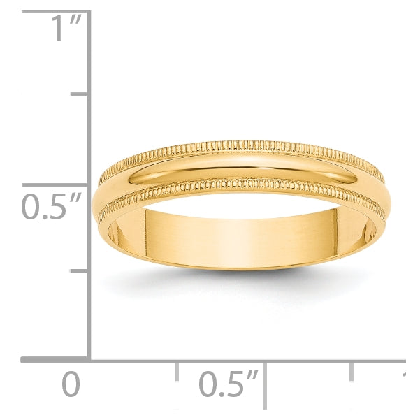 14k Yellow Gold 4mm Lightweight Milgrain Half Round Wedding Band Size 4.5