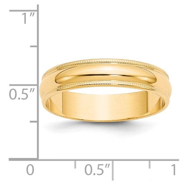 14k Yellow Gold 5mm Lightweight Milgrain Half Round Wedding Band Size 4