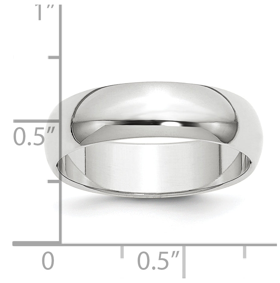 Platinum 6mm Half Round Wedding Band Size 4.5