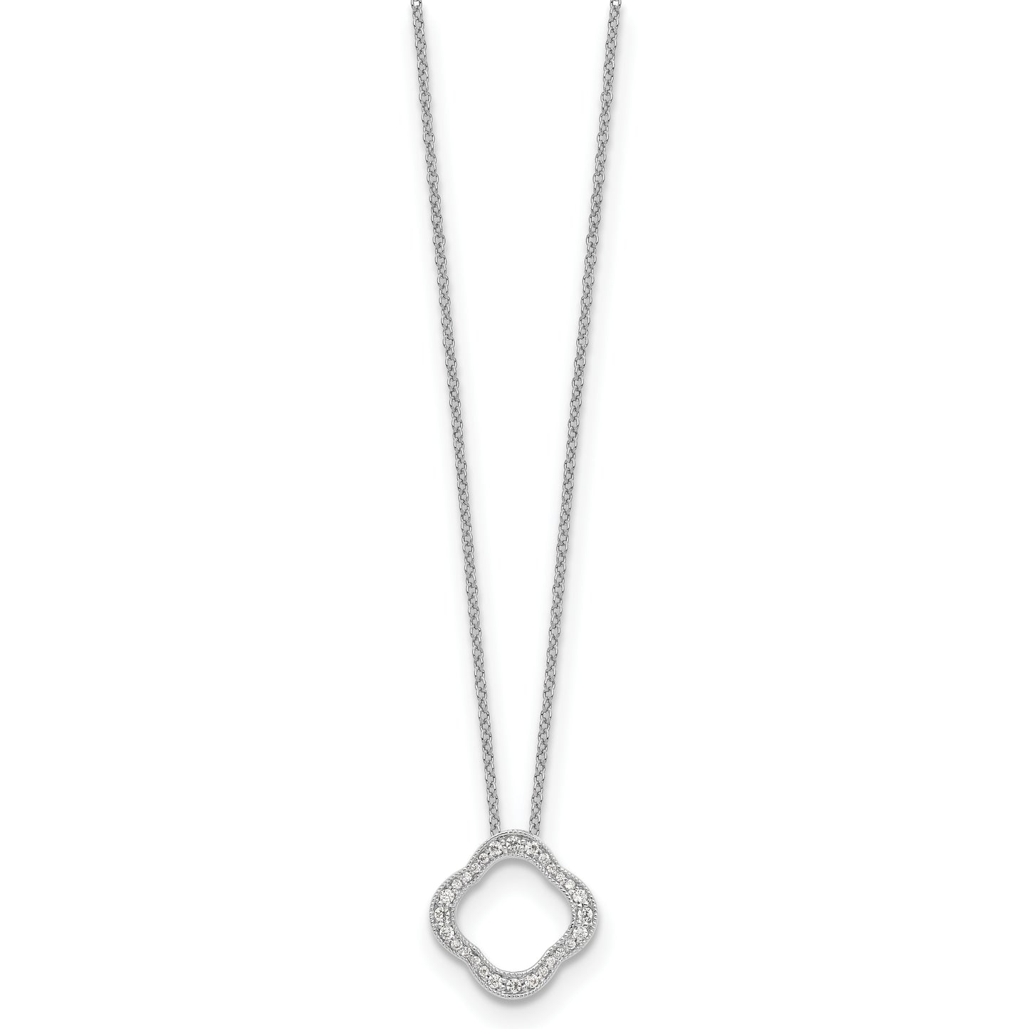 True Origin 14K White Gold 1/6 carat Lab Grown Diamond VS/SI D E F Quatrefoil Floral 18 inch Necklace