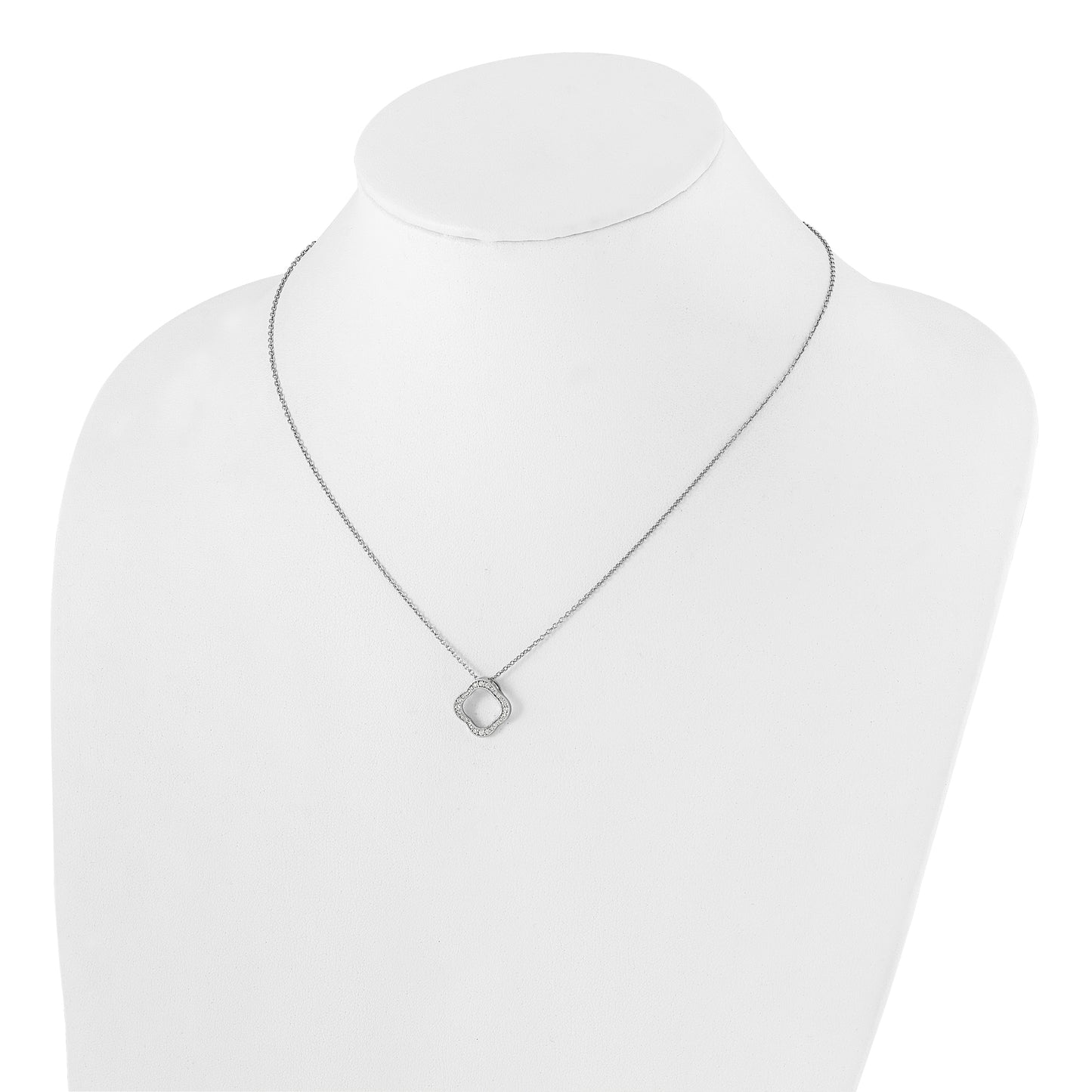 True Origin 14K White Gold 1/6 carat Lab Grown Diamond VS/SI D E F Quatrefoil Floral 18 inch Necklace