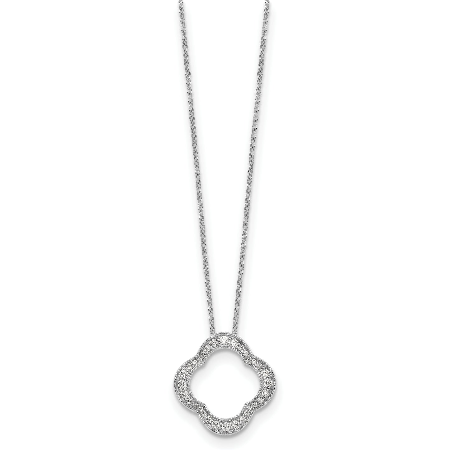 True Origin 14K White Gold 3/8 carat Lab Grown Diamond VS/SI D E F Quatrefoil Floral 18 inch Necklace