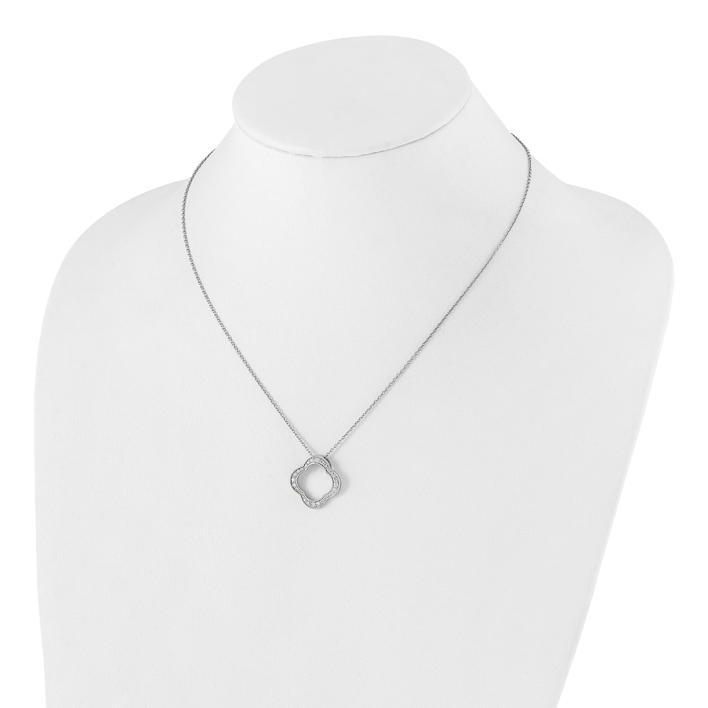 True Origin 14K White Gold 3/8 carat Lab Grown Diamond VS/SI D E F Quatrefoil Floral 18 inch Necklace
