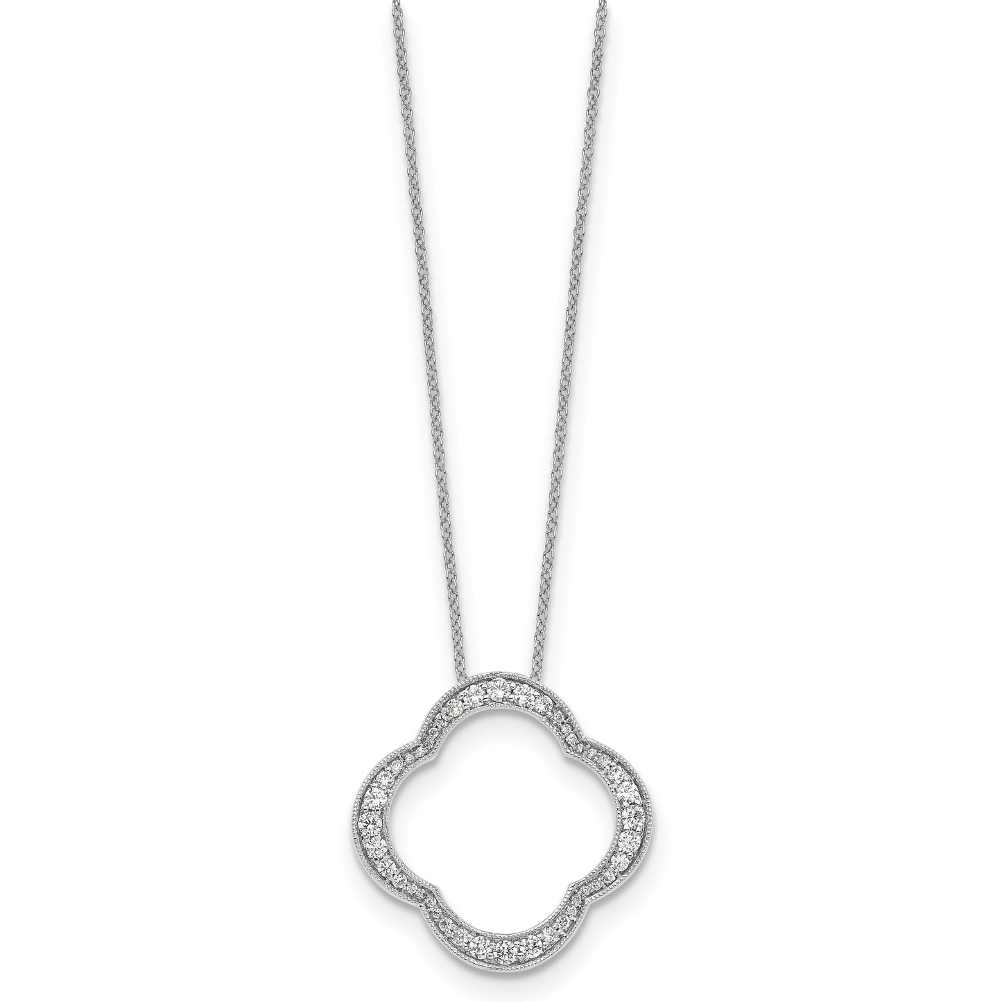 True Origin 14K White Gold 5/8 carat Lab Grown Diamond VS/SI D E F Quatrefoil Floral 18 inch Necklace
