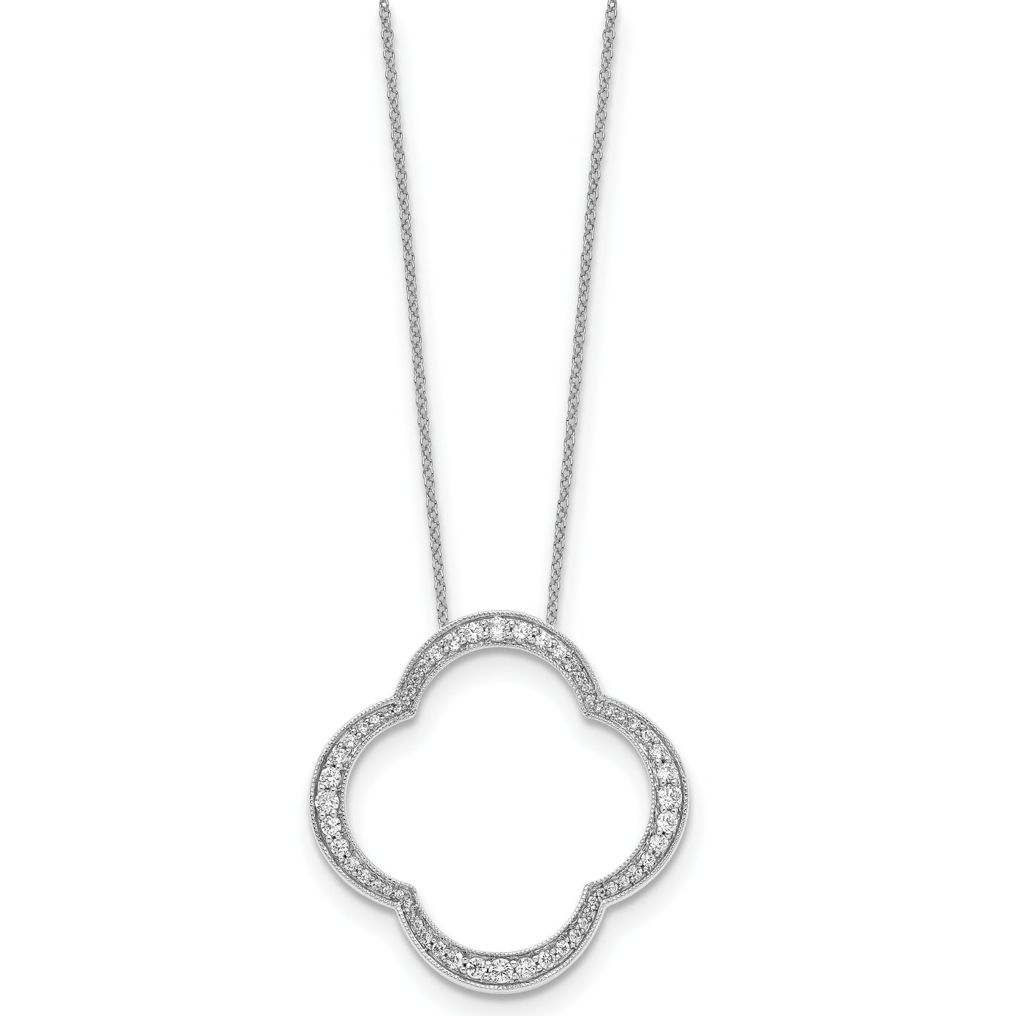 True Origin 14K White Gold 3/4 carat Lab Grown Diamond VS/SI D E F Quatrefoil Floral 18 inch Necklace