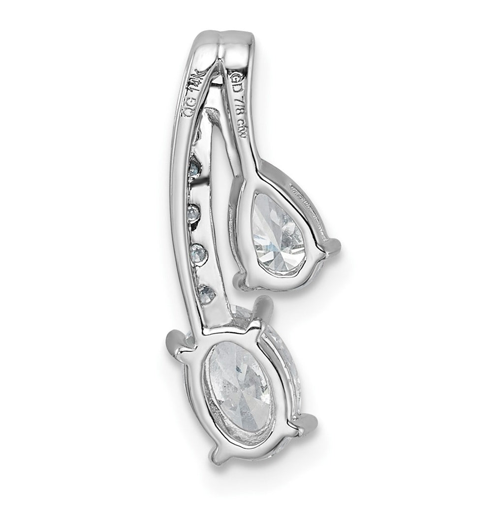 14k White Gold 7/8 carat Lab Grown Diamond VS/SI+ G+ Oval and Pear Complete 18 inch Two Stone Pendant Necklace