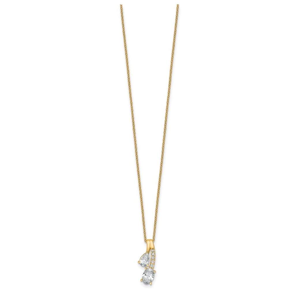 14k Yellow Gold 7/8 carat Lab Grown Diamond VS/SI+ G+ Oval and Pear Complete 18 inch Two Stone Pendant Necklace