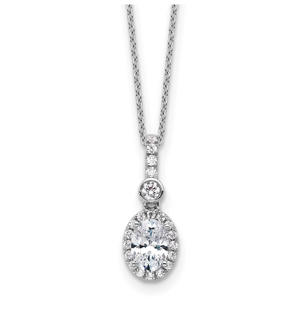 14k White Gold 1 carat Lab Grown Diamond VS+ F+ Oval Complete 18 inch Halo Pendant Necklace