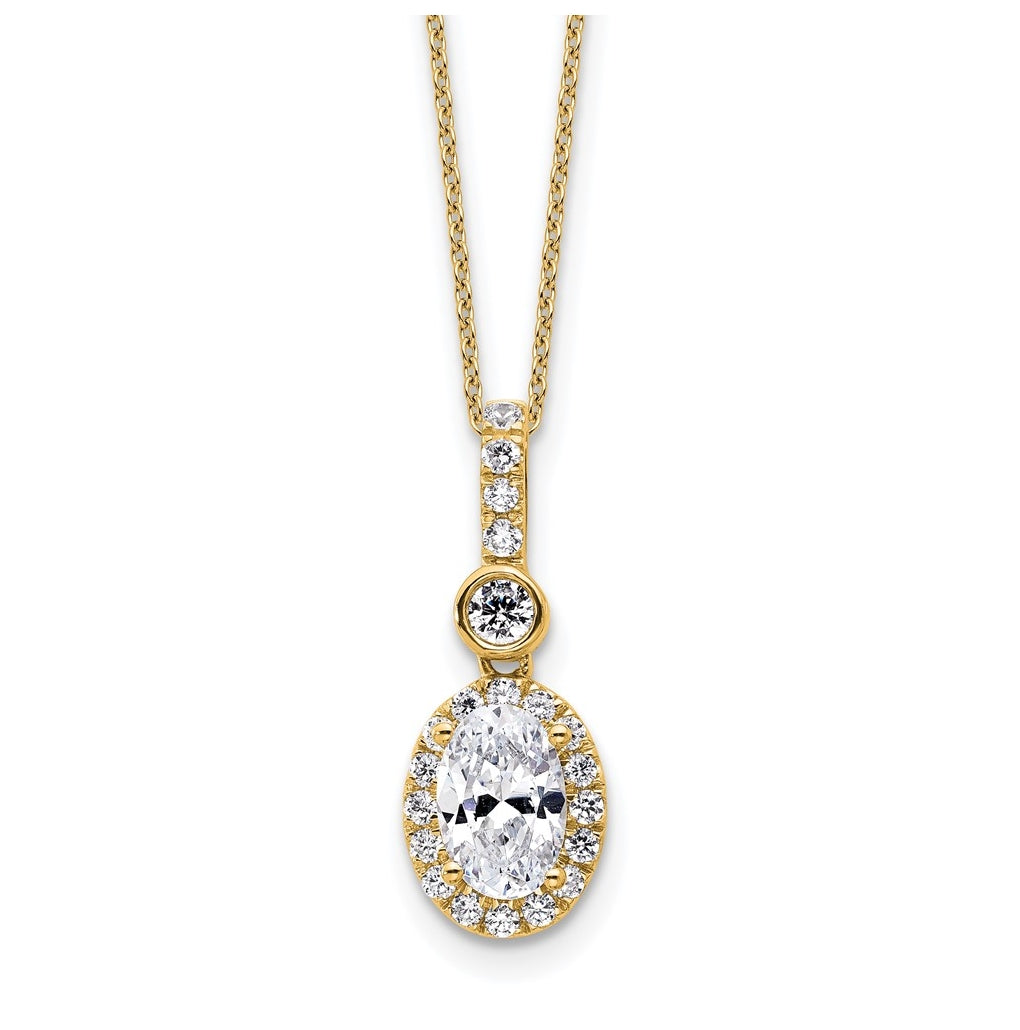 14k Yellow Gold 2 carat Lab Grown Diamond VS+ F+ Oval Complete 18 inch Halo Pendant Necklace