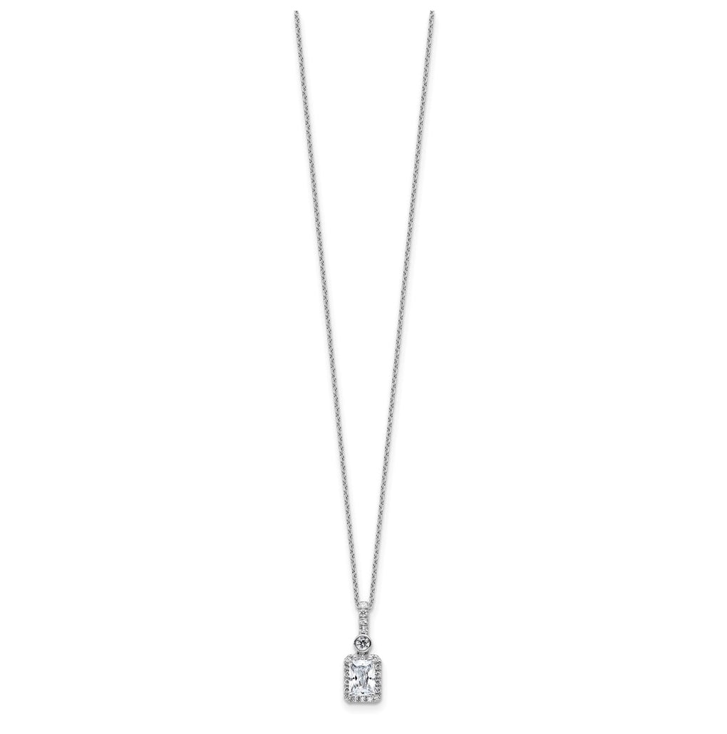 14k White Gold 1 carat Lab Grown Diamond VS+ F+ Radiant Complete 18 inch Halo Pendant Necklace