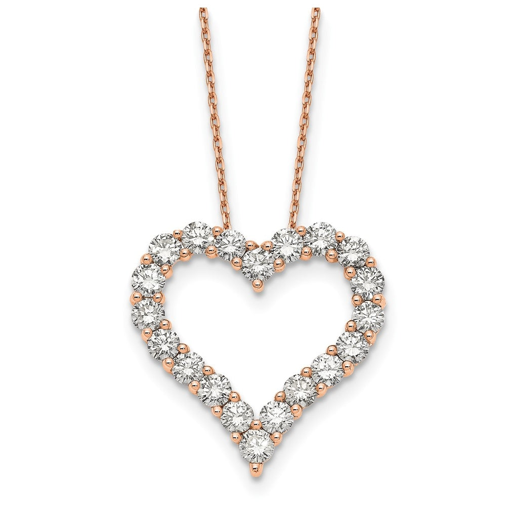 14k Rose Gold 2 carat Lab Grown Diamond VS/SI+ G+ Complete 18 inch Heart Pendant Necklace