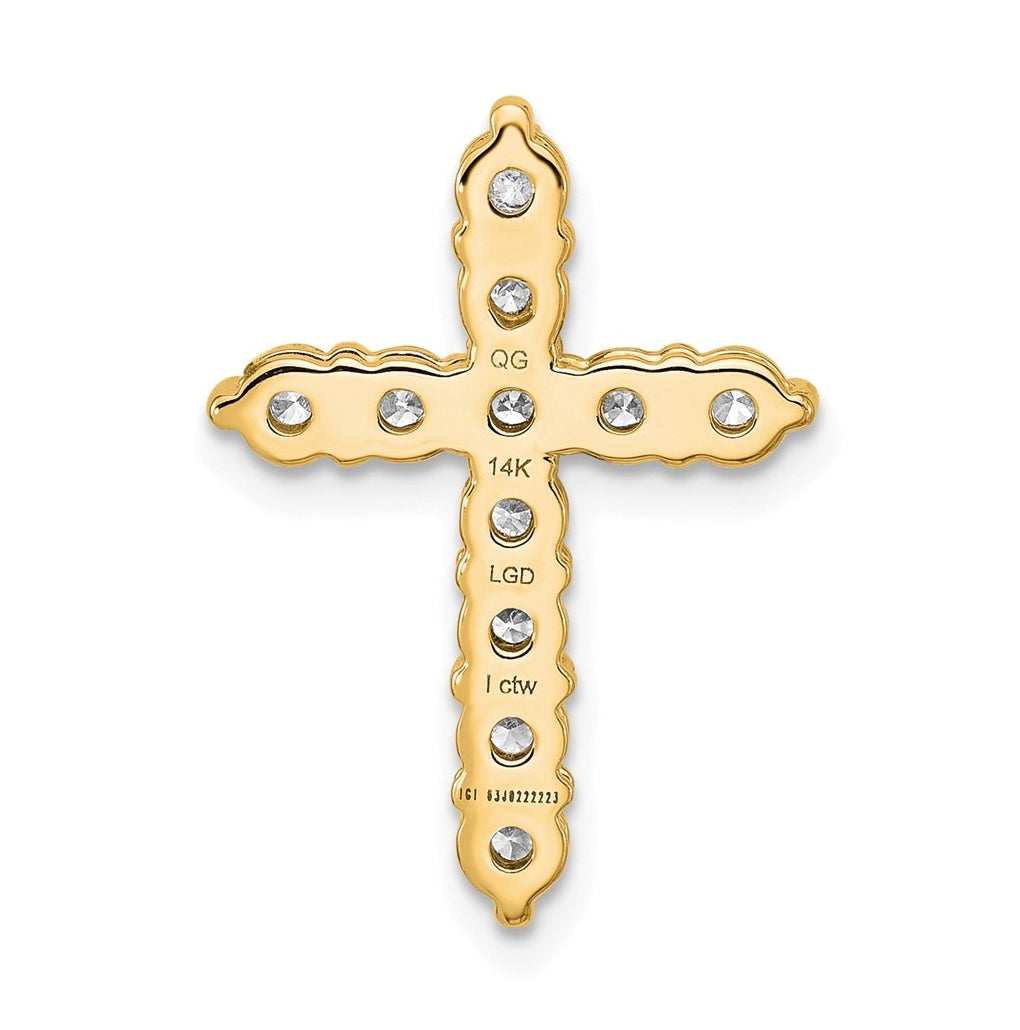 14k Yellow Gold 4 carat Lab Grown Diamond VS+ F+ Complete Cross Chain Slide Pendant