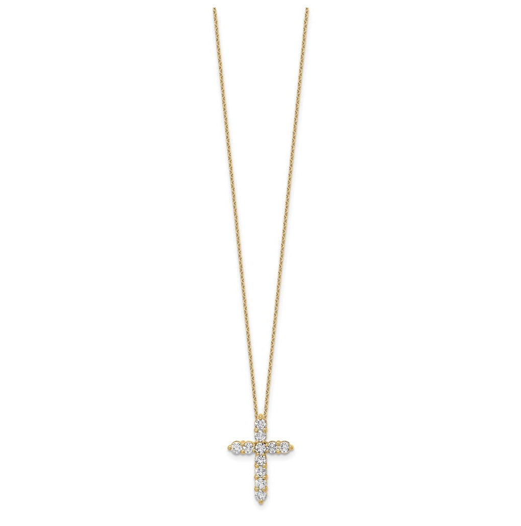 14k Yellow Gold 1 carat Lab Grown Diamond VS+ F+ Complete 18 inch Cross Pendant Necklace