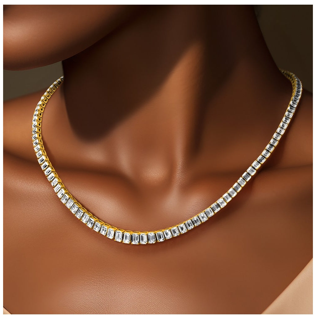 14k Yellow Gold 29 1/6 carat Lab Grown Diamond VS+ F+ Complete 17 inch Emerald Graduated Tennis Necklace