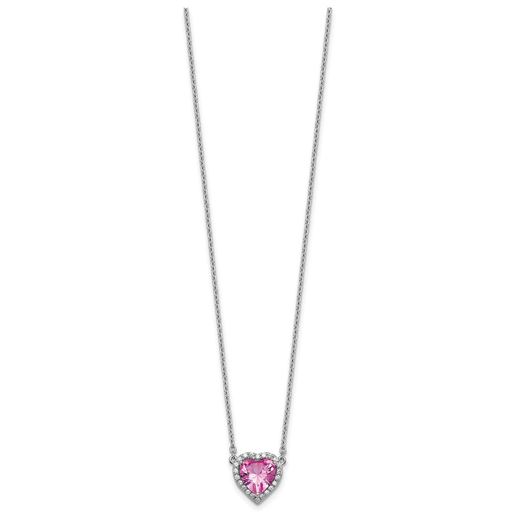14K White Gold 1/6 carat Lab Grown Diamond VS+ F+ and Genuine Pink Sapphire Complete 18 inch Heart Necklace