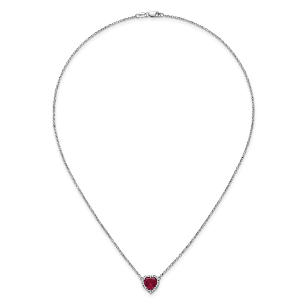14K White Gold 1/6 carat Lab Grown Diamond VS+ F+ and Genuine Ruby Complete 18 inch Heart Necklace