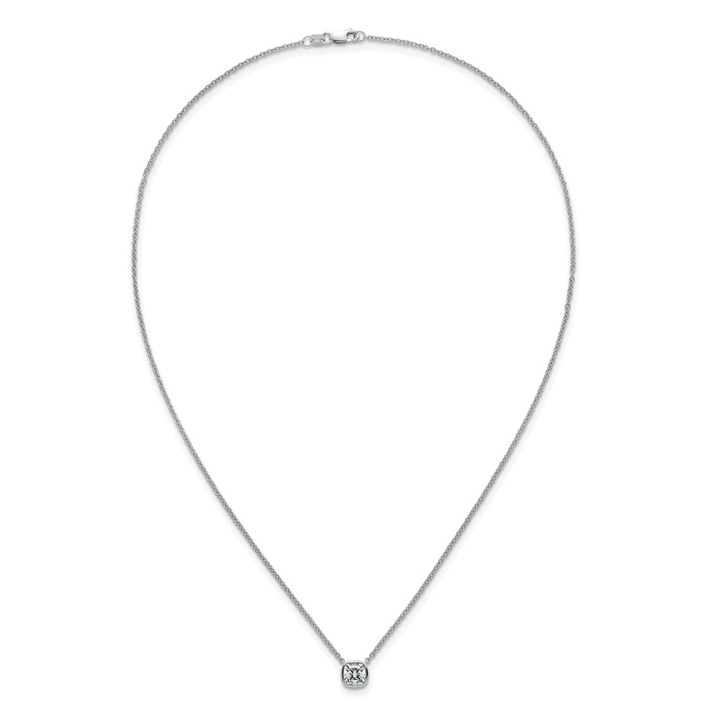 14k White Gold 1 carat Certified Lab Grown Diamond VS+ F+ Cushion Complete 18 inch Bezel Set Necklace