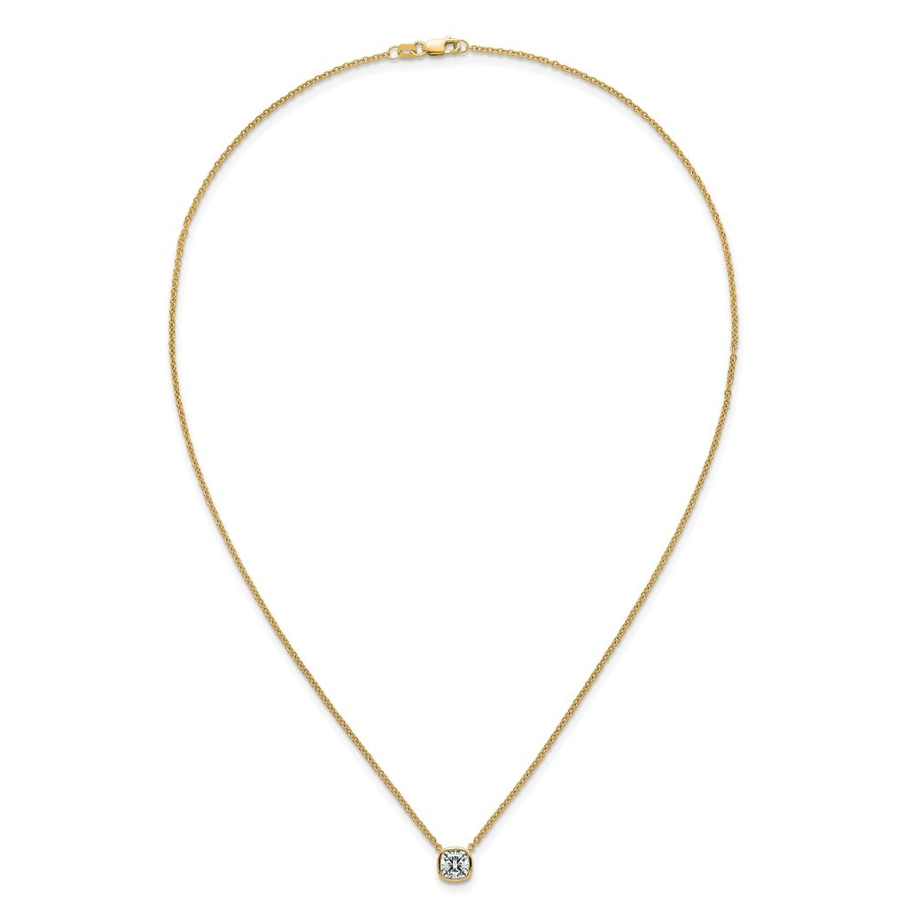 14k Yellow Gold 1 carat Certified Lab Grown Diamond VS+ F+ Cushion Complete 18 inch Bezel Set Necklace